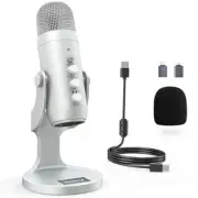 USB Microphone,Condenser Computer PC Mic,Plug&Play Gaming Microphones Silver