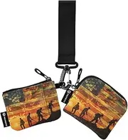[XYMZR] Firefighter American Flag Mini Zip Around Wristlet keychain Wallet for Women Personalized Pattern Detachable Dual Pouch Wristlet Portable Wallet Phone Coin Purse, Multi-colored, One Size