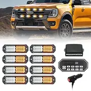 I LITTON White and Amber Strobe Lights Flashing Beacon Light Bars, 20 Flash Mode 9-Key Switch Controller LED Grilled Lights Car Warning Emergency Strobe Lights for Trucks Vehicles Pickup, 8 PCS