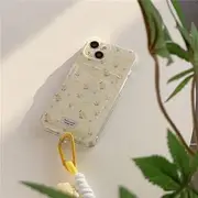 Floral Card Holder Phone Case - iPhone 15 Pro Max / 15 Pro / 15 Plus / 15 / 14 Pro Max / 14 Pro / 14 Plus / 14 / 13 Pro Max / 13 Pro / 13 / 13 mini / 12 Pro Max / 12 Pro / 12 / 12 mini / 11 Pro Max / 11 Pro / 11 With Strap - Yellow - iPhone 15 Pro