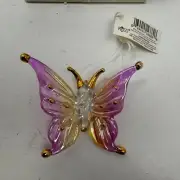 Russ Handpainted Hand Blown Gold Trimmed Incandescent Purple Glass Butterfly