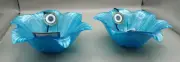 RARE NEW Pair (2) Pearlescent Blue Flower Floral Bowls Handcrafted in Turkey