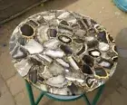 Wild Agate Stone Coffee Table Top, Round Geode Agate Stone Center Table Top