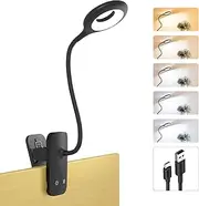 HECDSTLY Clip on Light Rechargeable with Large Clamp, Battery Operated Bed Headboard Reading Lamp - 5 Colors 5 Brightness, Flexible Arm Book Light at Night for Kids Desk Bunk Metal Bed Frame (Black)