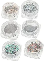 MOTHNUR Halloween Fake Nail Art Nails Sparkling Sequins Nail Glitter for Acrylic 6 Color Nail Art Sequins Set Mirror Powder
