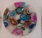 Round Multicolor Agate Stone Coffee Table Top Resin Patio Side Table for Garden