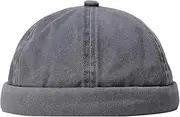 Men's Brimless Hat Unisex Cotton Retro Skull Hat Street Trend Brimless Beanie Landlord Hat Brimless Hat (Color : Gray, Size : One Size)