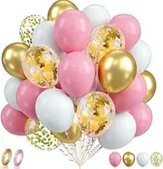 50Pcs/Pack Pink Gold Latex Balloons Set, Pink Gold and White Birthday Decoration, Metallic Gold Confetti Balloons for Girl Women Birthday Wedding Party Decor