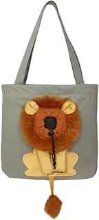 Lion Shaped Dog Bag, Cute Pet Canvas Shoulder Bag, Suitable for Carrying Cats and Small Dogs Walks Travels (Dark Gray, S)