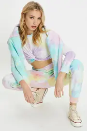 Multi Long Sleeve Tie Dye Jersey Knot Front T Shirt - Size S, Women's Tshirt Crop