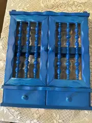 VTG BLUE OKUBO JAPAN Wood Spice Rack Wall VERT Pole doors 12 BTLS TOKYO NEW 14”