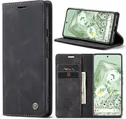 [owlhold] Case Google Pixel 8a Flip Case Pixel 8a Leather Case Premium Soft Vintage Nubuck Leather Foldable Stand Protective Case Card Slot Mobile Phone Case for Google Pixel 8a - Black