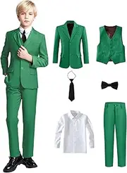 [Yanlu] Boy's Tuxedos Toddler Formal Suits Set Kids Blue Black Slim Fit Suit for Weddings, Green, 3 Years