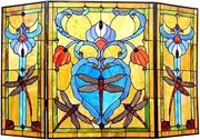 Fireplace Screens Fireplace Screen Style Stained Glass 3 Section Dragonfly 44 X 28 Folding Fireplace Screen Flat Fireplace Scr