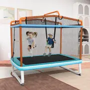 Costway3-in-1 Rectangle Trampoline for Kids with Swing & Horizontal Bar-Orange