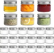 [ComSaf] Mason Jars with Airtight Metal Regular Lids,Sealed Clear Glass Jar with Wide Mouth for Spices,Honey,Jam,Candy,Jelly,Canning,Pickle,for Gifts,Wedding and Birthdy Favors (24, 5oz/150ml)