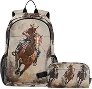 [XYMZR] Backpack with Lunch Box Cowboys Riding Horses Book Bag Daypack Shoulder Bag with Insulated Lunch Bags for Women Men Travel Laptop Daypack 18.5 x 11.8 In, Multi-colored, One Size, Daypack