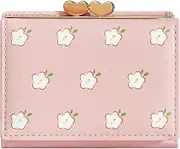 [YINHEXI] Wallet Women, RFID Blocking Small Compact Trifold PU Leather Card Holder Purse with Coin Pocket & ID Window for Ladies, Ladies, Teens, and Girls, Floral Pink, Cute