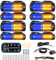 Booyu 8-Pcs Sync Feature LED Emergency Strobe Lights Ultra Slim Grille Surface M