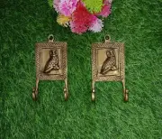 Owl in Frame Design Wall Hook Brass Bird Wall Hanger Set of 02 Pieces CA301