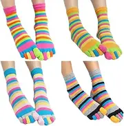 [Zeroest] Five Toe Socks Women Cotton Socks with Toes Toe Separator Rainbow Socks Pack of 4