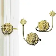 Solid Brass Decorative Lion Curtain Holdbacks,Handmade Set of 2 Wall-Mounted Hooks,Hotel and Office Decoration,Swag Holders for Windows