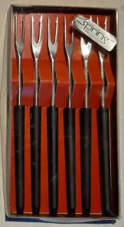 FONDUE or COCKTAIL FORKS SET of 6 - VINTAGE RETRO - NEW Boxed - Made Switzerland