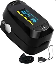 Finger Pulse Oximeter for home use Yunsye Portable Fingertip Blood Oxygen Saturation Monitor - Heart Rate SpO2 Level meter - Oled screen sats probe with Lanyard (Black)