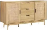 Artiss Buffet Sideboard Rattan with 3 Drawers Doors and Adjustable Inner Shelves Pantry Cupboard Corner Cabinet, Kitchen Storage Table Display Organizer Dining Furniture Living Room Home
