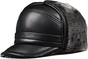 [Generic] Men Winter Warm Ear Protection Bomber Hat Genuine Leather Faux Fur Inside Ultra Large Size Caps