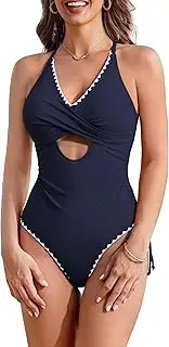 [AI'MAGE] Women One Piece Swimsuit 2025 Tummy Control Cutout Bathing Suit Wrap Tie Back Swimwear Shell Stitched