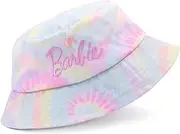 [Barbie] Bucket Hat for Girls | Kids Teens Pink Blue Tie Dye Embroidered Logo One Size Sun Hat | Crown with Peak