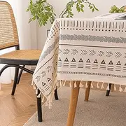 Outdoor Wipe Clean Tablecloth, Garden Tablecloth, 90 x 90 cm, Square, Waterproof Tablecloths Boho with Tassels, Garden Tablecloth, Table Cloth for Outdoor and Indoor Balcony Kitchen, Grey, Pack