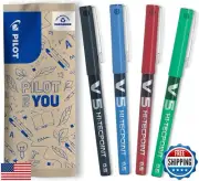 Pilot - Set of 4 V5 Liquid Ink Rollerball 0.5mm - Black, Blue, Red, Green - F