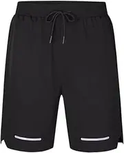 [Generic] Men's Athletic Running Shorts, Quick-Dry, Drawstring Waist, Black with Reflective Details