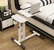 Adjustable Overbed Beside Table, Tilting Mobile Laptop Table Cart with Hidden Wheels, Portable Rolling Standing Desk Medical Table,Tray Table for Home Use