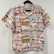 NWT Obey Heiro Woven 100% Cotton White Multi Egyptian Pharaoh Button Shirt Large