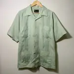 古著_VINTAGE綠色古巴襯衫 G05短袖 刺繡  暗紋 拼色復古 GUAYABERA SHIRT 良吉古著