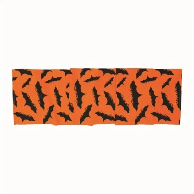 "Batty" Print Halloween Table Runner, 72" x 15", Orange & Black NWT