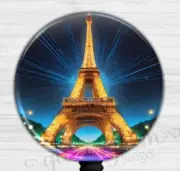 Eiffel Tower at Night Retractable Badge Holder, French Theme Badge Reel 6625