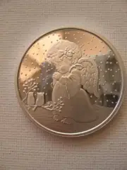 1-OZ.CUTE CHRISTMAS ANGEL AND TREE ORNAMENT CAPSULE .999 SILVER COIN +GOLD