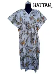 Indian Cotton White Giraffe Print Kaftan Dress Women's Clothing Kaftan Dress AU