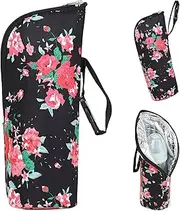 Huipalon Insulated Baby Bottle Bag, 2mm Foam&Aluminum Foil Liner Bottle Bag with Zipper and Hand Strap, Portable Hanging Baby Bottle Storage, Travel Carrier Bottle Bag 7.8“ * 3.1” * 3.1”, Rose &