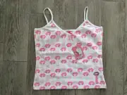 LADIES LAMBRETTA LIPS VEST TOP HOLIDAY WHITE & PINK SIZE 14 = TRUE SIZE 12