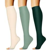 3 Pairs Open Toe Compression Socks for Women & XX-Large 13 Green/Green/Yellow