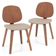 Giantex Set of 2 Wooden Dining Chairs Upholstered Leisure Chairs Kitchen Chairs