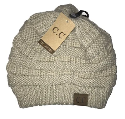 CC Beanie Classic Beige Light Tan Hat Knit Cap C.C. Authenticate Chunky