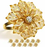 URWOOW 12 Pack Flower Napkin Rings Holders Clear Rhinestone Décor Dinner Party Wedding Christmas Gathering
