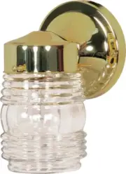 Nuvo 1 Light 6" Porch, Wall, Mason Jar w/ Clear Glass, Polished Brass - SF77-996