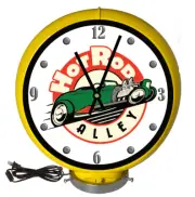 Hot Rod Car Alley Auto Sign, Yellow Lighted Gas Pump Globe Advertising Clock